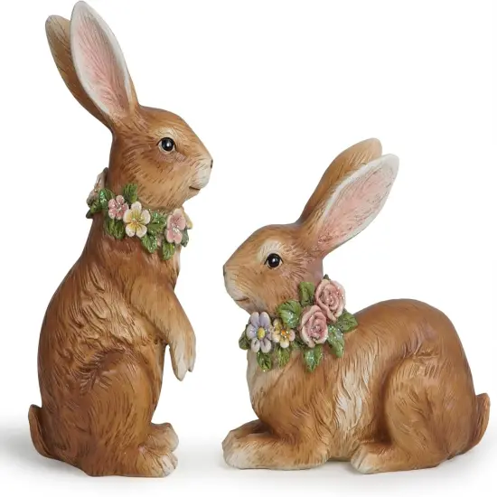 Spring Garden Patio Bunny Figurine Set (2pcs) The Perfect Accent for a Wonderful Garden-Easter Bunny Figurine {1}