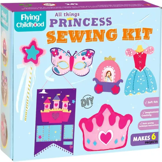 My First Princess Kids Sewing Kit, Beginner Arts and Crafts, Princess Sewing Kit for Kids, 6 Dreamy DIY Projects with Princess Lacing Dress, Butterfly Eye Mask, Instructions & Felt for Learn Sewing {1}