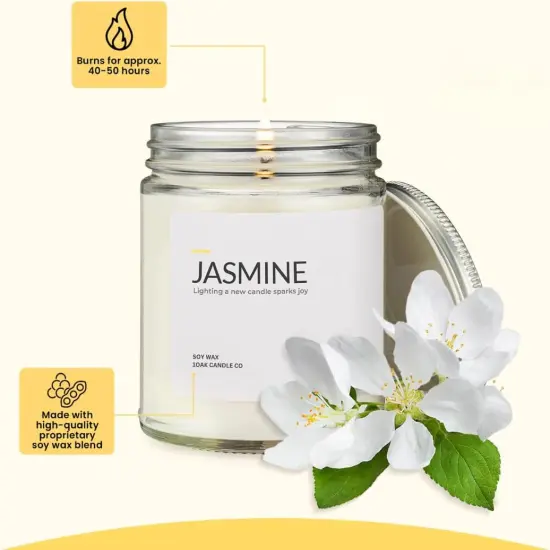 Jasmine Candle - Soy Wax Scented Candles (Jasmine) - Soy Candles for Home Scented - Long Burning Premium - Hand-Poured (7oz.) {4}