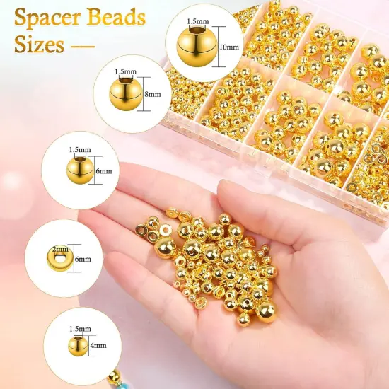1250 Pieces Gold Spacer Beads for Jewelry Making, Gold Round Beads and Gold Flat Clay Beads for Bracelets Making, Small Gold Filled Beads for Jewelry Making {4}