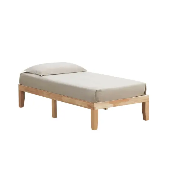 Solid Wood Twin Platform Bed with Storage Space Sturdy Frame and Noise-free Design Natural {4}