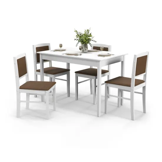 5-Piece Dining Set for 4 with Rubber Wood Legs, Compact Design for Small Dining Room White {1}