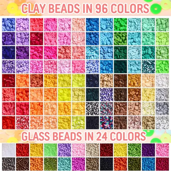 Friendship Bracelet Kit, 16800pcs, 96 Colors Polymer Clay Beads & 24 Colors Glass Seed Beads, 400 Letters Beads，Bracelet Making Kit for DIY Jewelry Making&Friendship Bracelet Making {5}