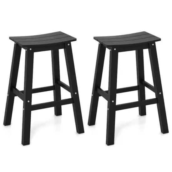 29 Inch HDPE Patio Bar Stool Set of 2, Armless Saddle Design, Weather-Resistant, Outdoor Seating Brown {7}