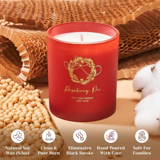 Christmas Holiday Candle - Raspberry Pie Scent, 8.1oz Soy Wax, Ideal Winter Home Decor Gift for Women and Men {3}