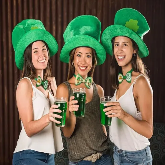 2 Rolls St Patrick's Day Ribbon, 2.55" x 5 Yards, Wired Edge Ribbon with Leprechaun & Shamrock Pattern, Green Plaid Border Decorative Ribbon for Holiday Party Home Decor Wreath Making Gift Wrap {4}