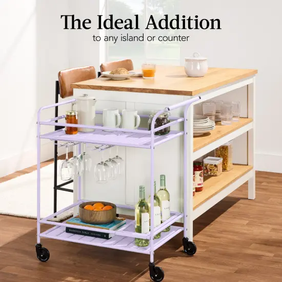 Best Choice Products 2-Tier Rolling Bar Cart Indoor/Outdoor w/ Storage Shelves, Wine Rack, Lockable Wheels Lavender {6}