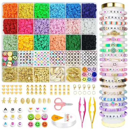Easter Basket Stuffers for Kids Girls - 5300 Clay Beads Bracelet Making Kit,Arts and Crafts for Kids Ages 8-12,Easter Crafts Games Toys for 3-10 Year Old Birthday Gift,Stuff Supplies {1}
