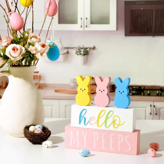 Easter Decorations for the Home: 5pcs Easter Bunny Wooden Table Centerpiece Signs {5}