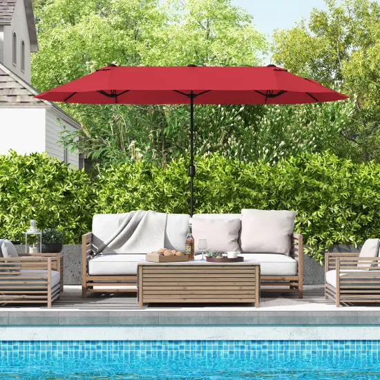 Polyester 13 Feet Double-Sided Patio Twin Table Umbrella with Crank Handle & UV Protection Wine {2}