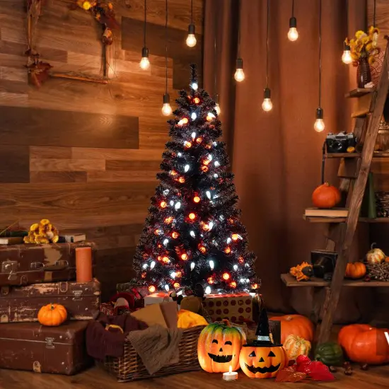 4.5FT Pre-Lit Black Halloween Tree with Ghost & Pumpkin Lights Music and Sensor for Indoor Decor {2}
