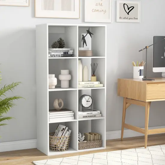White 8-Cube Bookshelf Engineered Wood Open Back Storage Organizer {2}