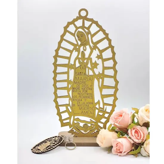 12pcs Religious Lady Guadalupe Wooden Centerpiece Gold {2}