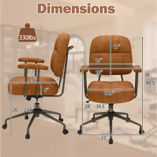 Height Adjustable Upholstered Office Chair with Cushioned Back and 5-Rolling Casters {5}