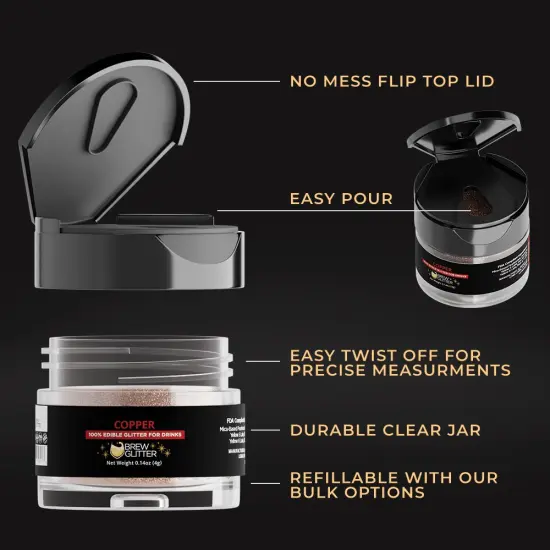 Brew Glitter - Copper Edible Drink Glitter (4g, x1 Flip-Cap Jar) for Beer, Cocktails and Beverages {7}