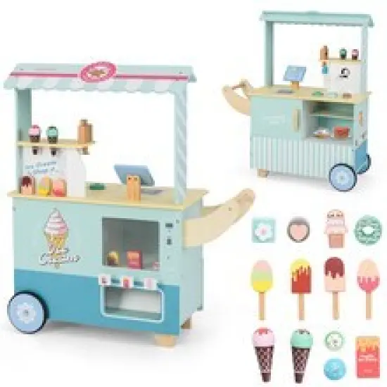 Colorful Wooden Ice Cream Truck Pretend Play Set for Toddlers with Vending Machine, Interactive Role-Playing Toy Pink {7}