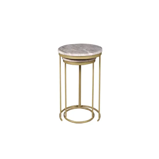 Brown Marble Nesting Coffee TableWith Golden Metal Frame {2}