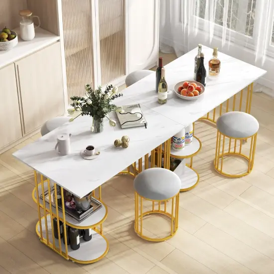 Rectangular Dining Table for 2 with 2-tier Storage Shelf for Small Space Dining Room-White {3}