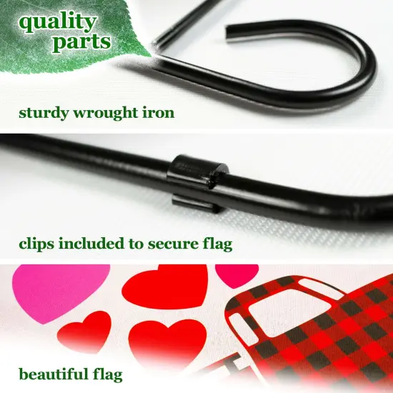 G128 Combo Pack: Garden Flag Stand 36x16IN & Garden Flag Happy Valentine's Day Love Truck Printed 12x18IN Double Sided {4}