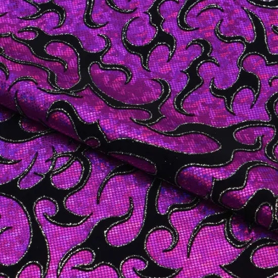 Flame Flocked Hologram Spandex Fabric Turquoise {5}
