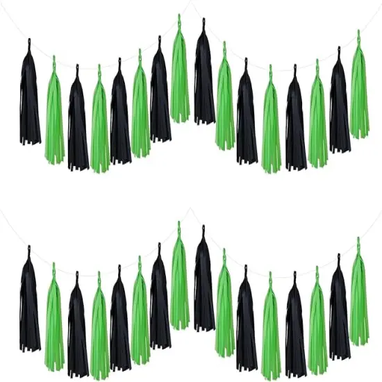 Black Green Party Decorations 20PCS Tissue Party Banner Garland for Graduation Gaming Birthday Wedding Outdoor Garden Decorations {3}