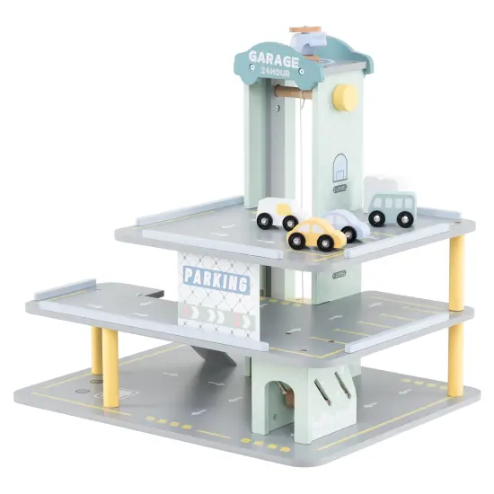 Parking Garage Playset with 4 Cars and Helicopter-Gray {1}