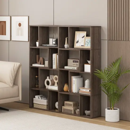 48 Inch 4-Tier Geometric Bookshelf with 8 Cubes for Living Room Bedroom Grey {3}