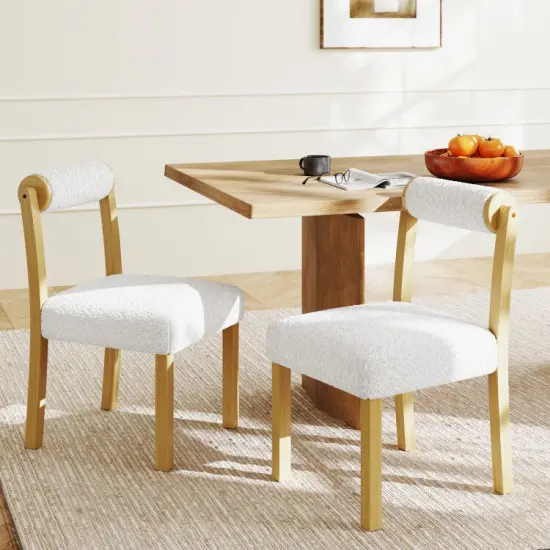 Wooden Dining Chair with Rubber Wood Frame and Cylinder Back Set of 2-White {2}