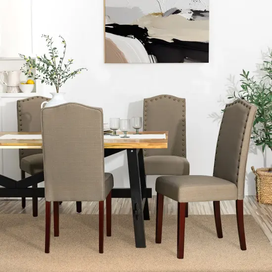 Set of 2/4 Fabric Upholstered Solid Back Parsons Chair with Studded Decoration {9}