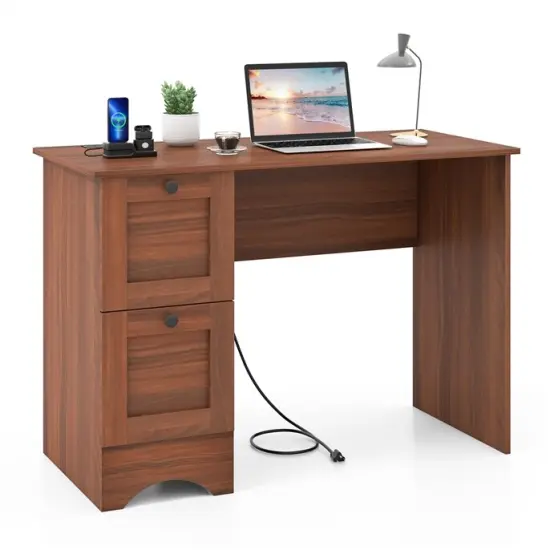 Engineered Wood Metal Home Office Computer Desk with Drawers {2}