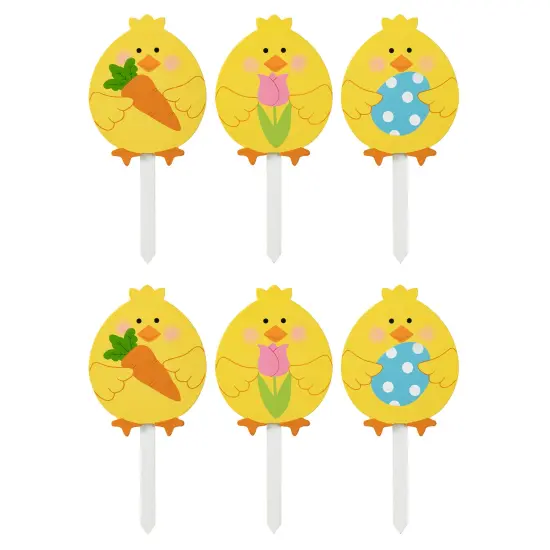 Set of 6 15"H Easter Wooden Chick Pick/Yard Stake {2}