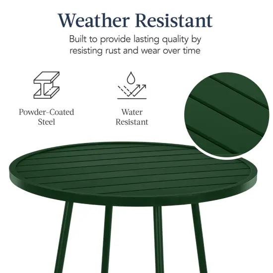 Best Choice Products 3-Piece Steel Patio Bar Height Round Bistro Set w/ Backless Stools, Slatted Design Dark Green {5}