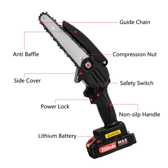 6" Handheld Cordless Chainsaw Electric Mini Chainsaw 2 Battery Chain Wood Cutter {3}