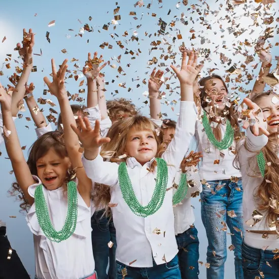 100PCS St Patricks Day Accessories, Green St. Patricks Day Beads Necklace, 33" Round Beads Irish Saint Patricks Necklaces Costume Bulk, Parade Throw Accessories for Wedding Birthday St. Patricks Decor {4}