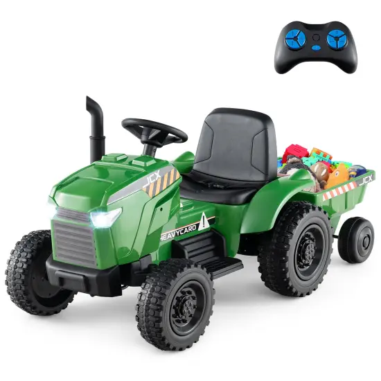 Green Plastic 12V 2-in-1 Kids Ride On Tractor with Trailer, 3-Gear Shift, Battery-Powered {5}