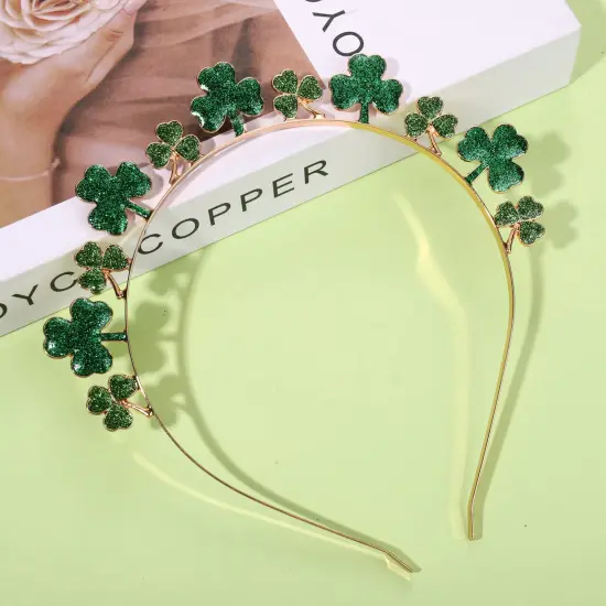 St. Patrick's Day Headbands, Glitter Rhinestone Shamrock Headbands Lucky Irish Hairbands St Patrick's Day Accessories Party Favors Gifts (Shamrock) {3}
