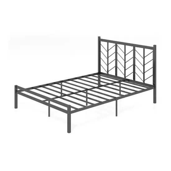 Black Platform Bed with Branches Shape Headboard Design and Metal Frame {2}