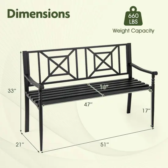 Costway Patio Garden Bench Steel Frame Park Yard Outdoor Furniture Porch Chair Black {3}