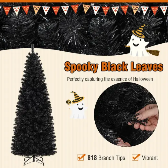 Costway 7ft Pre-lit PVC Christmas Halloween Pencil Tree Black with 350 LED Lights {5}