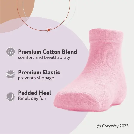 CozyWay Girl Crew Socks - Comfy Cotton Socks For Girls Ages 3 Years and Up - Soft & Breathable - Multi Color Pink - 12 Pack Multicolor {2}