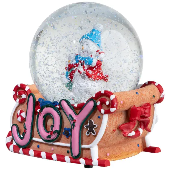 Northlight Musical Joy Gingerbread Sleigh with Snowman Christmas Snow Globe - 5.25" Pink {6}