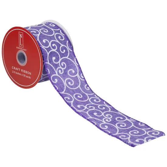 Northlight Swirl Wired Spring Craft Ribbon - 2.5" x 10 Yards - Purple and White {7}