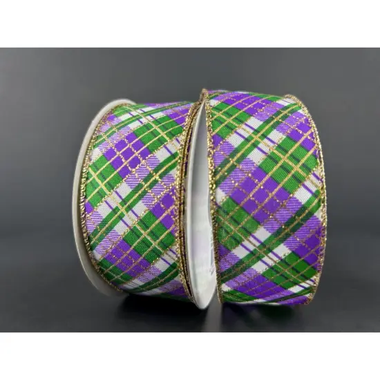 1.5" Mardi Gras Plaid Ribbon: Purple, Gold, Green (10 Yards) {2}