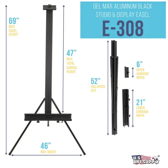 69" High Aluminum Single Mast Artists Studio Easel Stand for Sign and Floor Display - Heavy Duty Adjustable Extra Large Canvas Height Up To 47" - Palette Holder, Brush Rest, Painting {2}