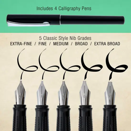 35-Piece Calligraphy Pen Set - 4 Pens, 5 Nibs, 22 Inks, Includes Calligraphy Pens for Writing, Beginners Handbook & Practice Paper Pad {3}