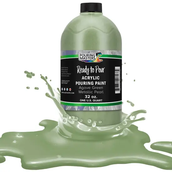 Pouring Masters Agave Green Metallic Pearl Ready to Pour Acrylic Pouring Paint - Premium 32-Ounce Pre-Mixed Fluid Acrylic Paint - Fluid Art Supplies for Canvas, Wood, Paper, Tile & Rocks {1}
