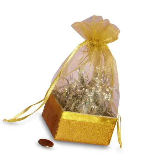 Box On The Bottom Organza Bags 2 1/2 '' X 2 7/8 '' X 6 1/2 '' Decor Gold {3}