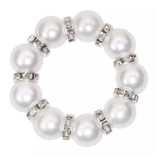4 White Faux Pearl Beads Silver Rhinestones NAPKIN RINGS Party Event Decorations {1}