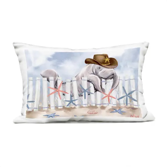 Coastal Cowboy Manatee Design by Ziwei Li Outdoor Printed Pillow  {1}