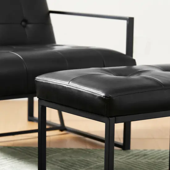 Set of 2 Modern Hunter Thick Leatherette Accent Chair & Accent Stool Black {5}